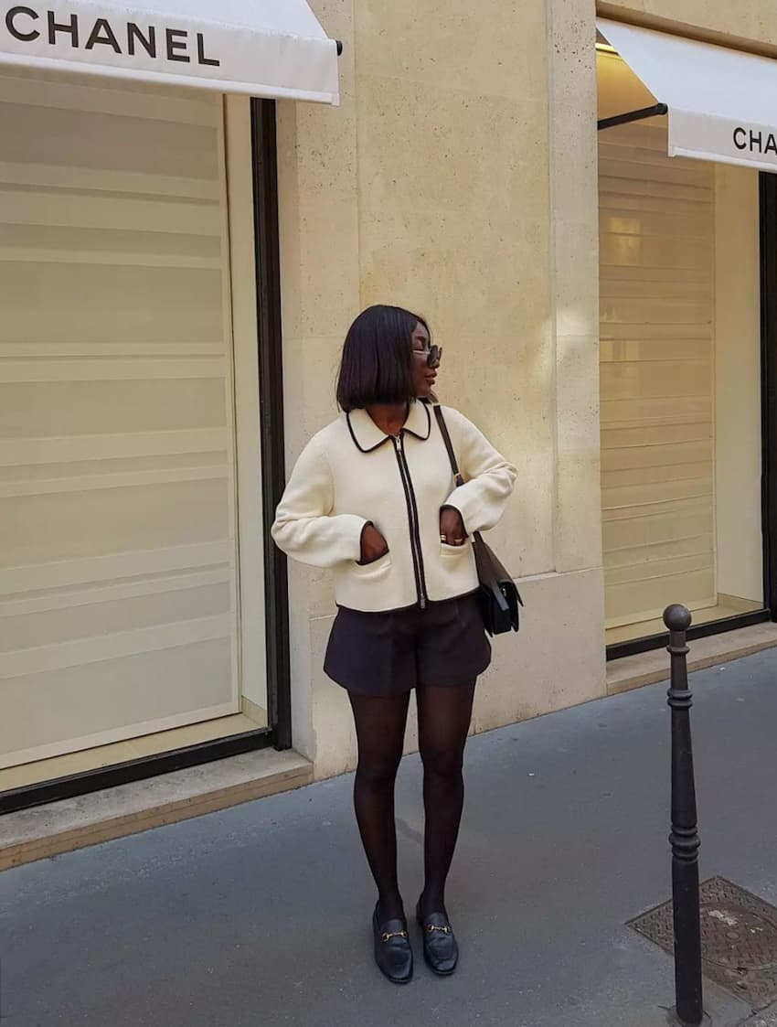 Cream Jacket With Black Tights — Classy Outfits with Tights