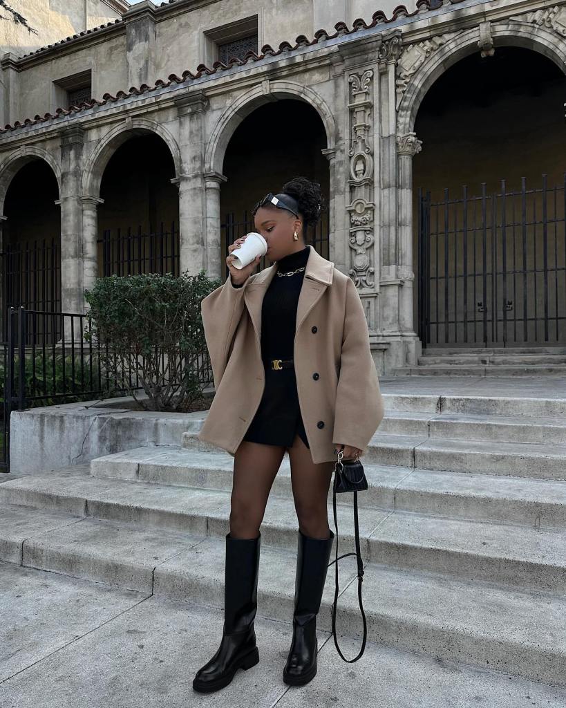 Camel Coat With Black Tights — Classy Outfits with Tights