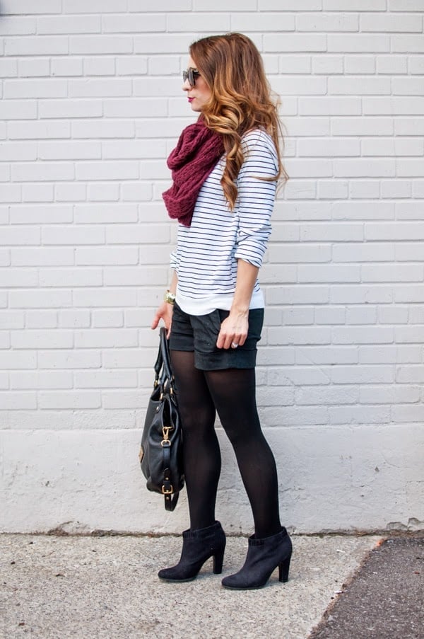 Striped Top With Black Tights — Classy Outfits with Tights