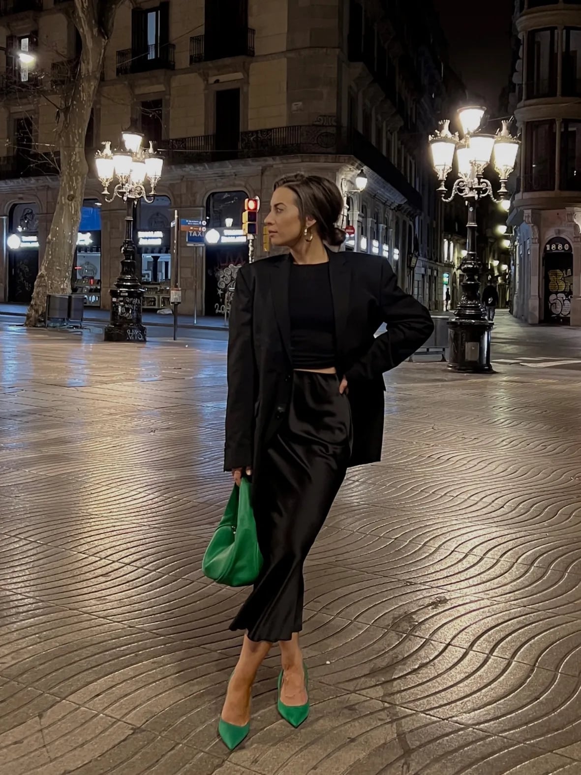 Black Oversized Blazer with Satin Slip Skirt Black Oversized Blazer with Satin Slip Skirt — Classy Oversize Outfits