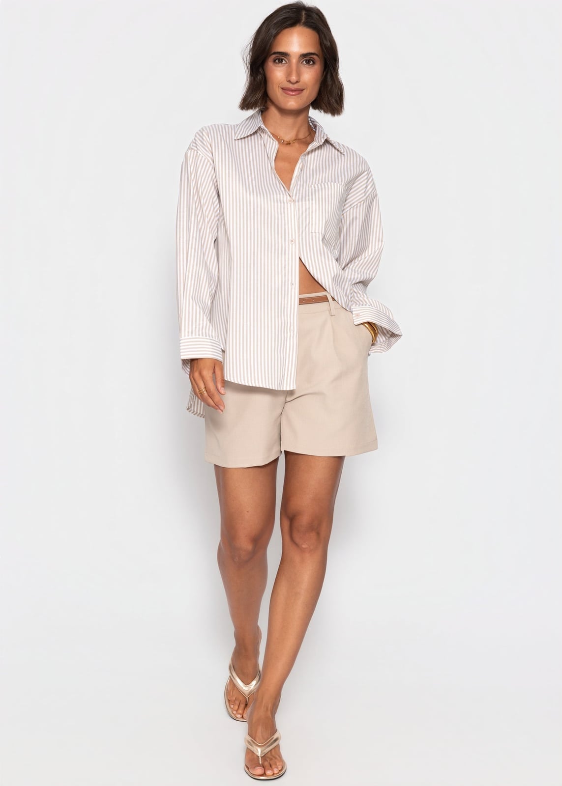 Oversized Striped Shirt with Relaxed Shorts Oversized Striped Shirt with Relaxed Shorts — Classy Oversize Outfits