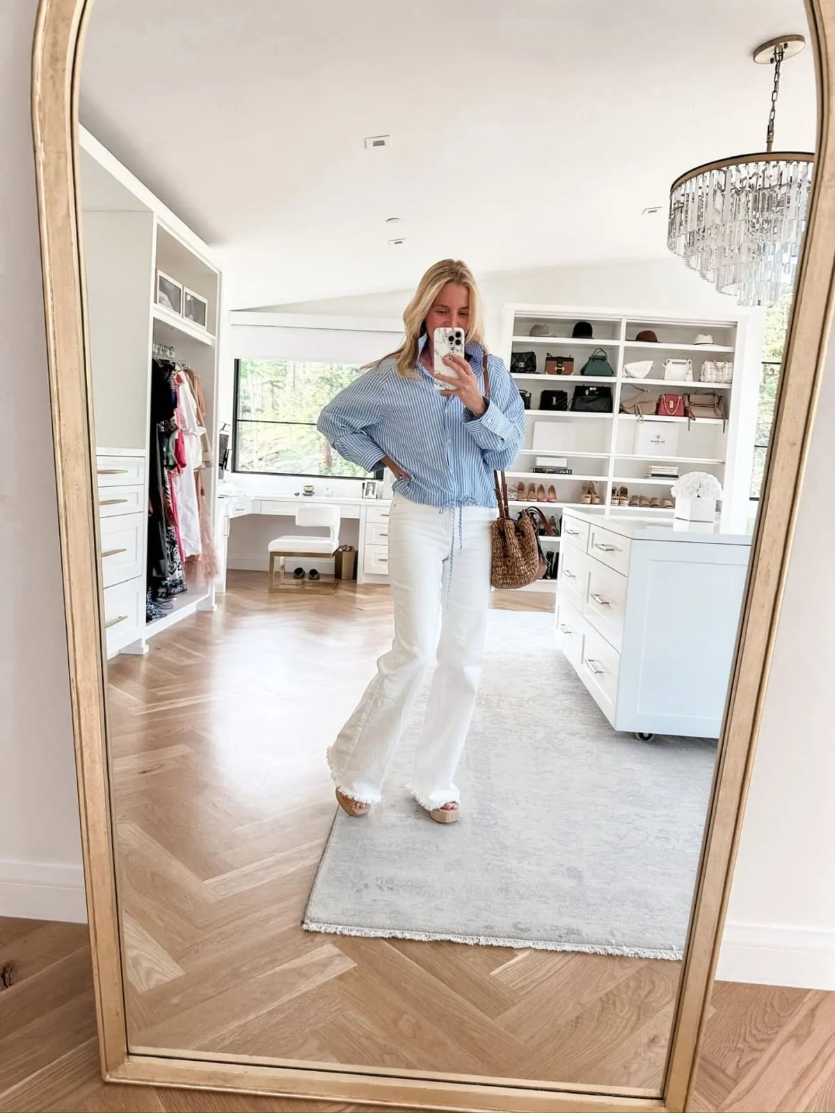 White Wide-Leg Jeans with Striped Button-Up Shirt White Wide-Leg Jeans with Striped Button-Up Shirt — Classy Oversize Outfits