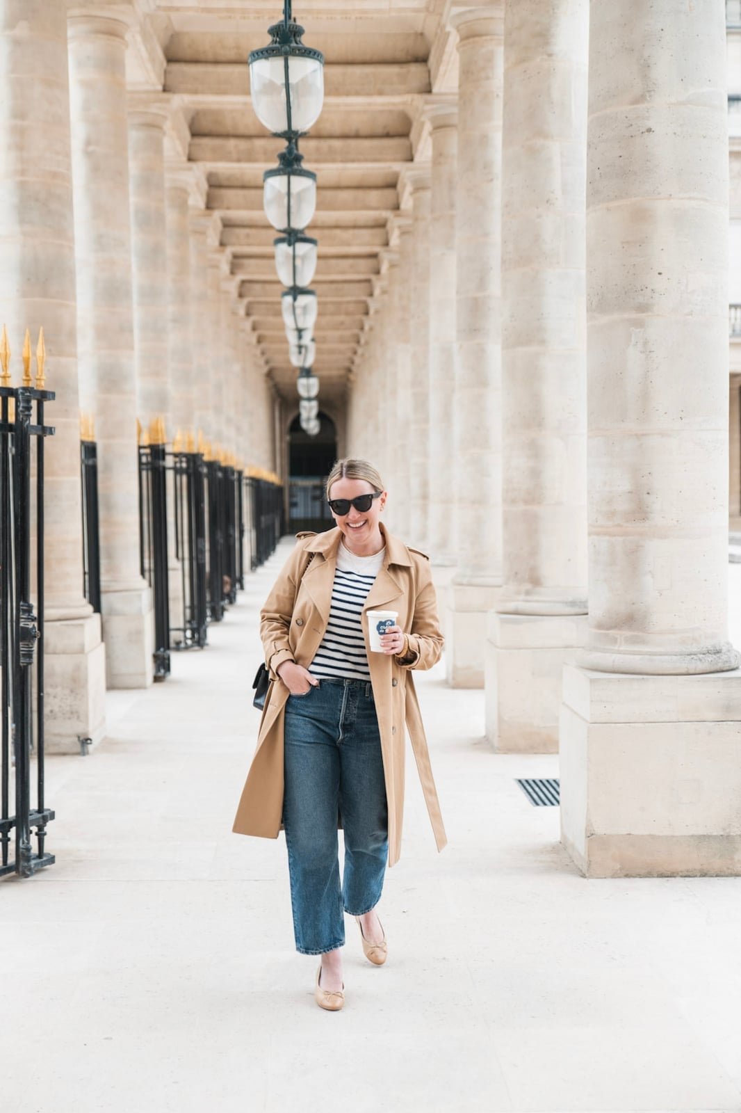 Camel Trench Coat with Striped T-Shirt Camel Trench Coat with Striped T-Shirt — Classy Paris Outfits
