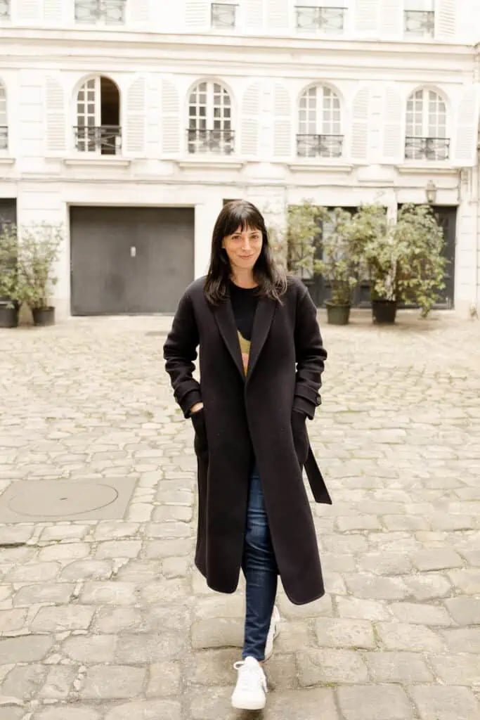 Long Black Belted Coat with White Sneakers and Straight Leg Jeans Long Black Belted Coat with White Sneakers and Straight Leg Jeans — Classy Paris Outfits