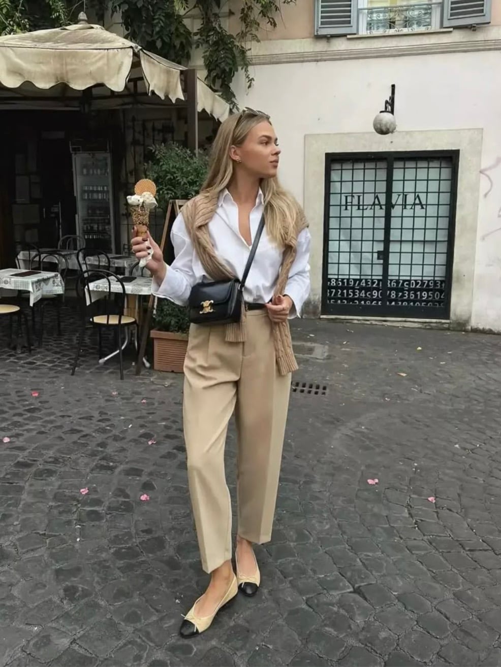 White Button-Down with Beige Knit Vest White Button-Down with Beige Knit Vest — Classy Paris Outfits