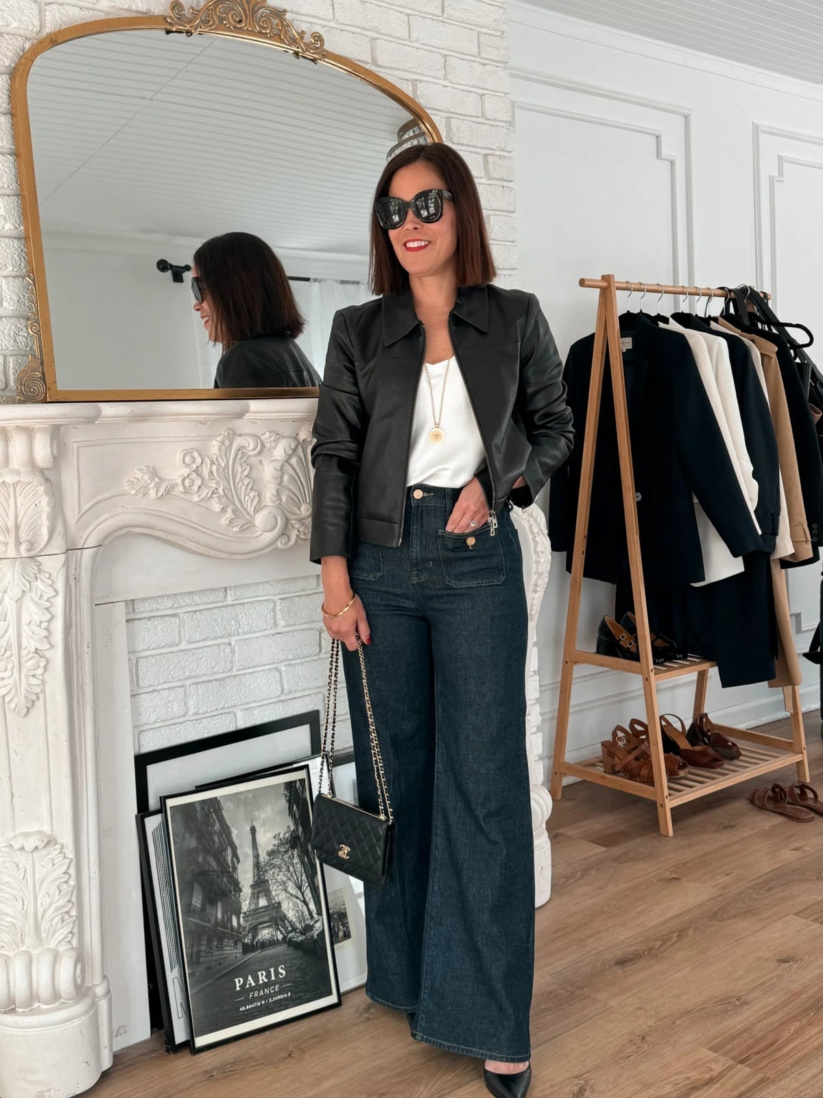 Black Leather Jacket with Wide-Leg Denim Jeans Black Leather Jacket with Wide-Leg Denim Jeans — Classy Paris Outfits