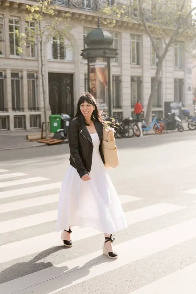 White Midi Dress with a Black Leather Jacket White Midi Dress with a Black Leather Jacket — Classy Paris Outfits