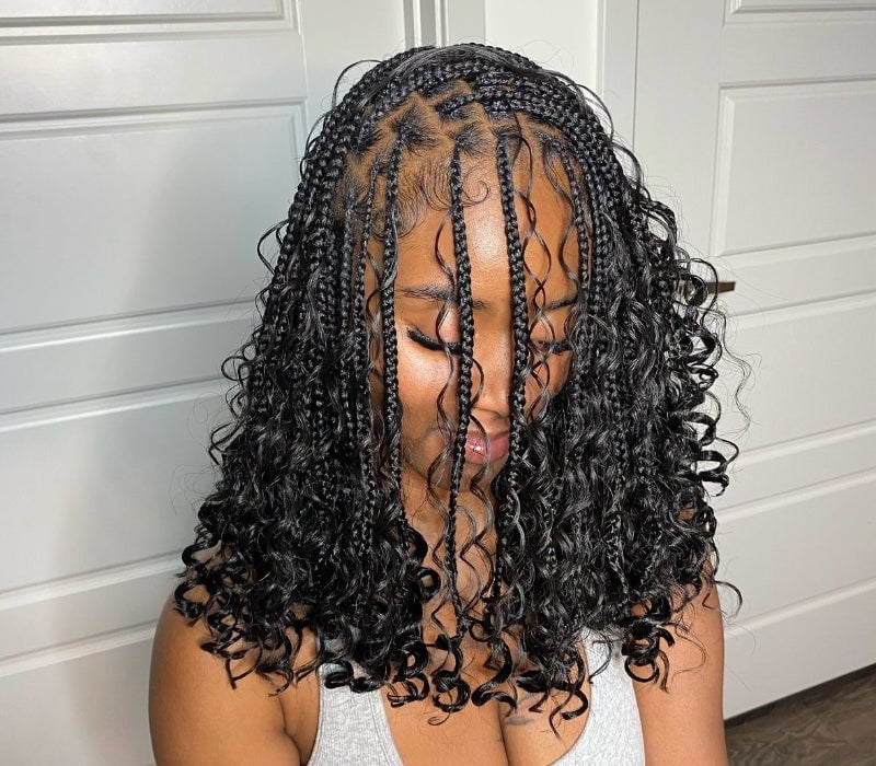 Thick Curly Micro Braids With Curly Ends Thick Curly Micro Braids With Curly Ends — Classy Parting Braids