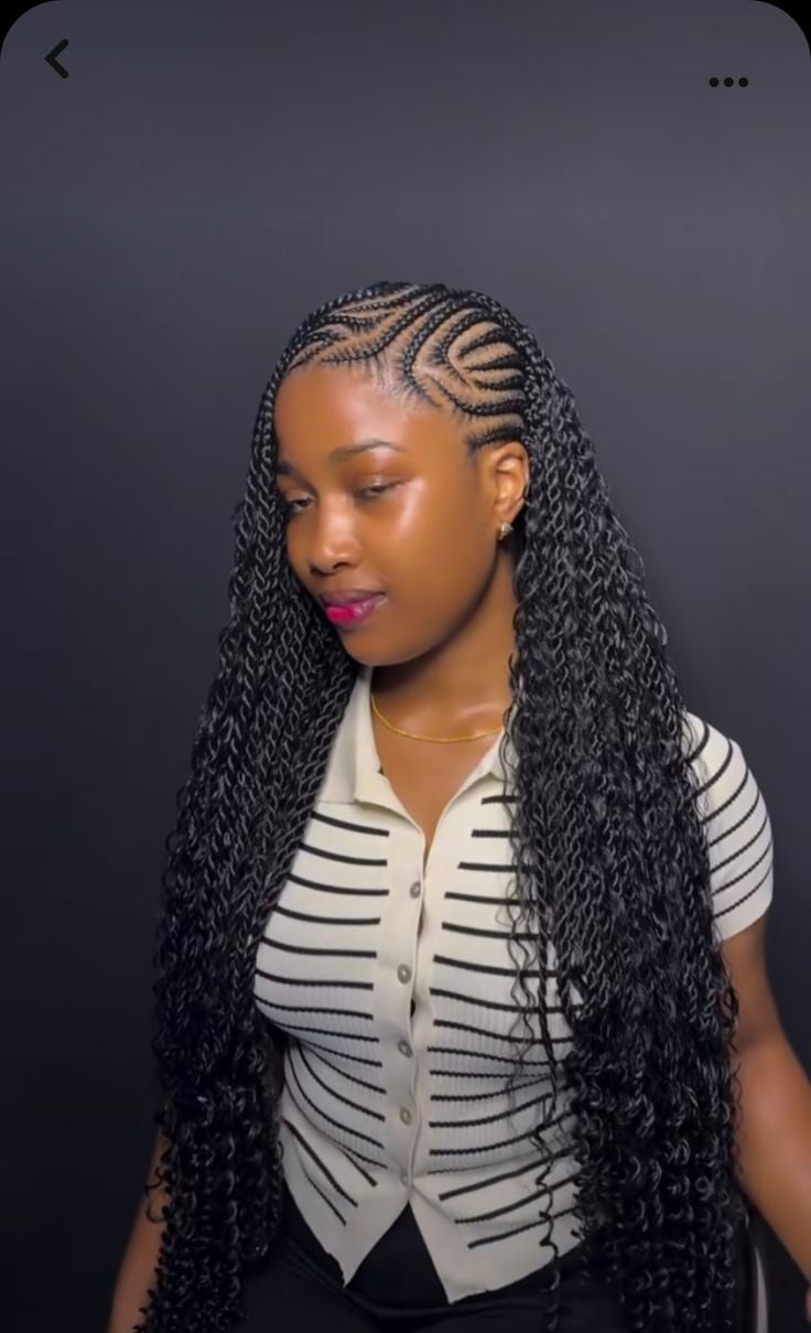 Black Braids With Cornrow Parting Detail Black Braids With Cornrow Parting Detail — Classy Parting Braids