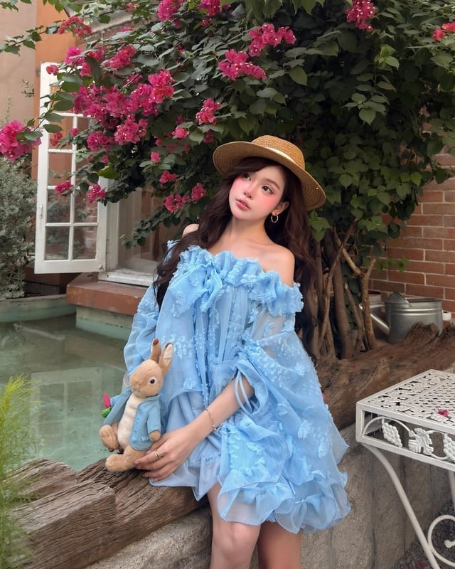 Light Blue Tiered Off-The-Shoulder Ruffled Dress — Classy Pastel Outfits