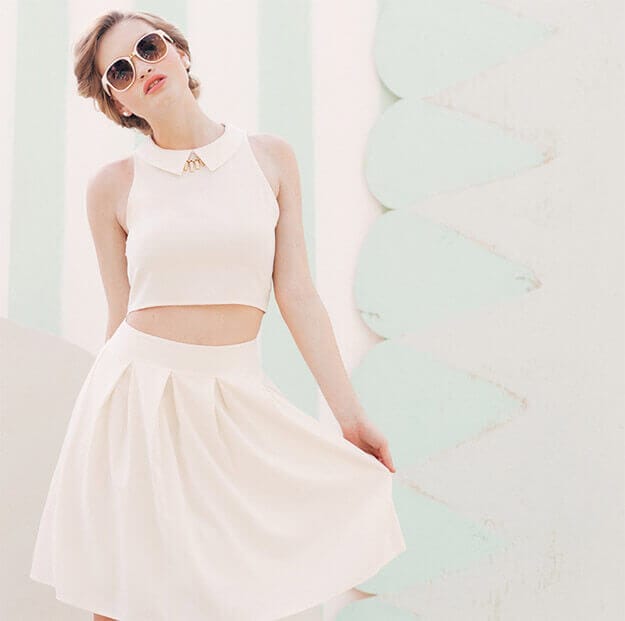 White Crop Top with White Pleated Midi Skirt — Classy Pastel Outfits