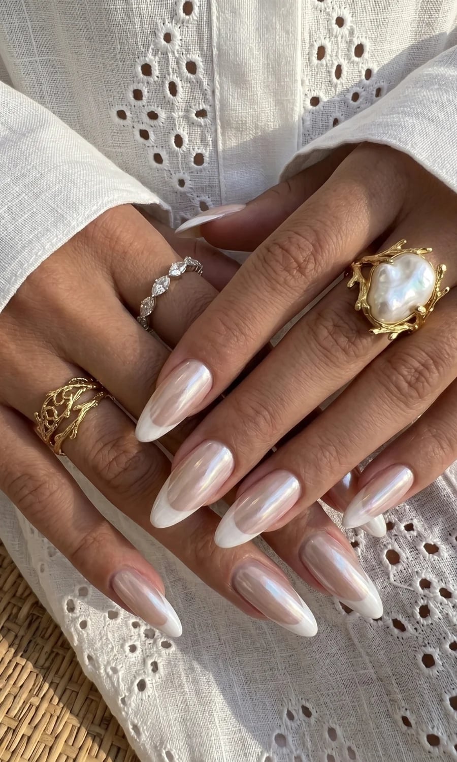 Milky White Pearlescent French Tips Milky White Pearlescent French Tips — Classy Pearl Nails