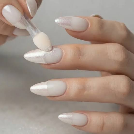 Medium Almond Pearlescent Shimmer Gradient Medium Almond Pearlescent Shimmer Gradient — Classy Pearl Nails