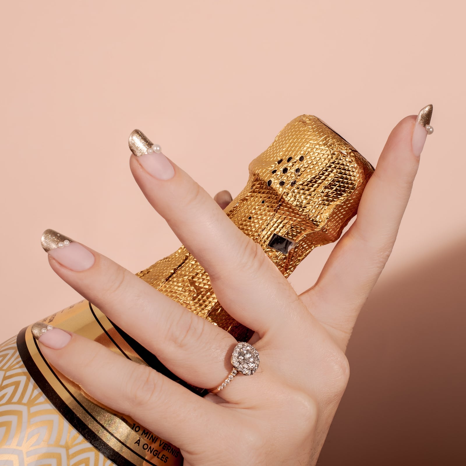 Short Square Gold Metallic Tips with Pearls Short Square Gold Metallic Tips with Pearls — Classy Pearl Nails