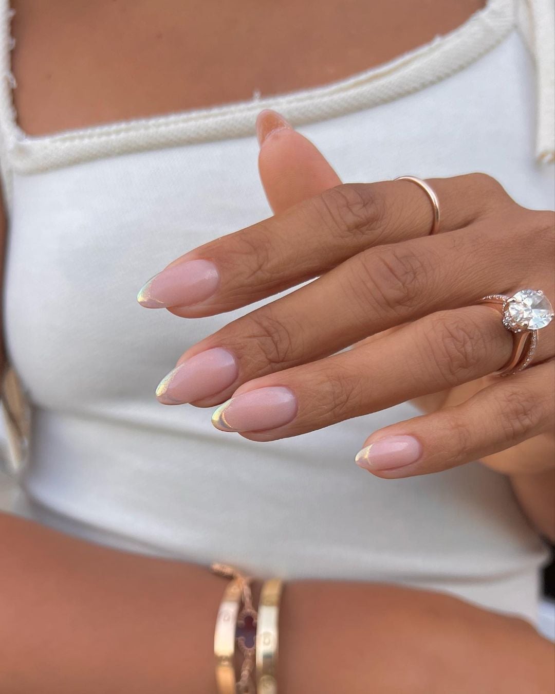 Medium Almond Pearlescent French Tips Medium Almond Pearlescent French Tips — Classy Pearl Nails