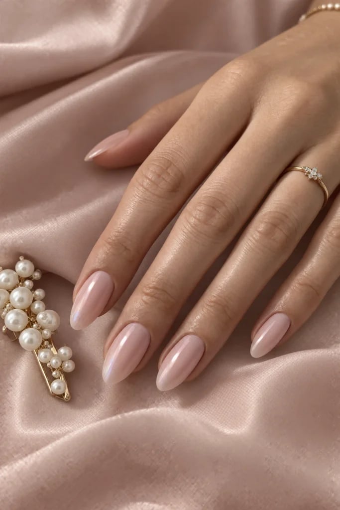 Sheer Nude with Iridescent Glitter Tips Sheer Nude with Iridescent Glitter Tips — Classy Pearl Nails