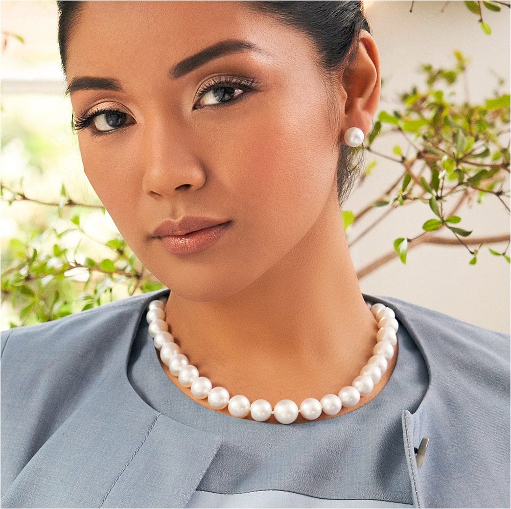 Light Blue Collared Jacket with Pearl Necklace Light Blue Collared Jacket with Pearl Necklace — Classy Pearl Outfits
