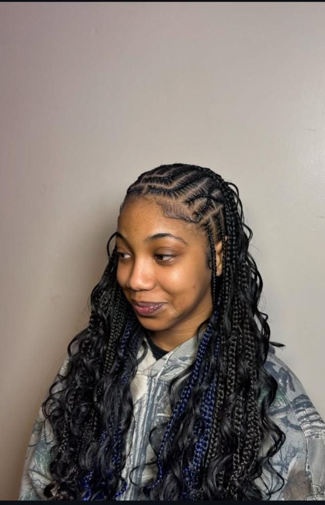 Black Stitch Braids With Blue Peekaboo Black Stitch Braids With Blue Peekaboo — Classy Peekaboo Braids