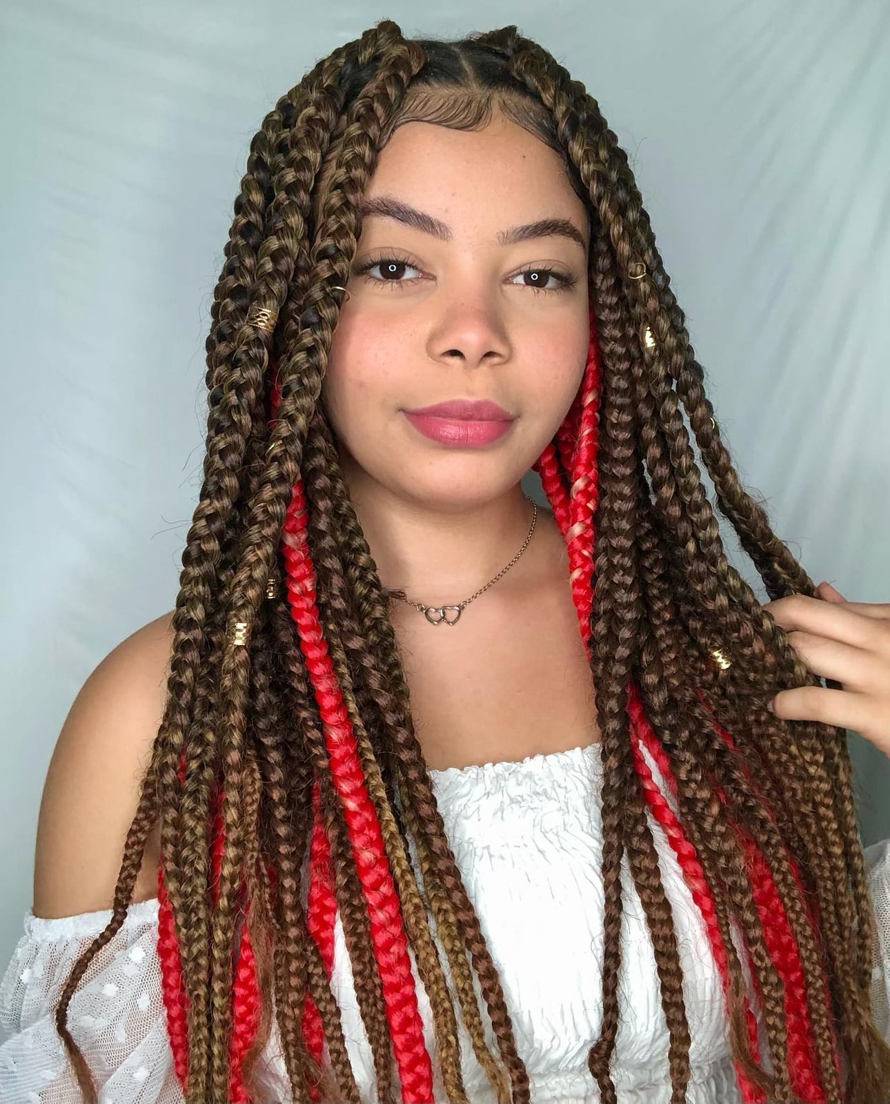 Brown Box Braids With Red Peekaboo Brown Box Braids With Red Peekaboo — Classy Peekaboo Braids
