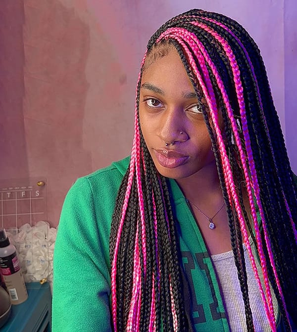 Pink And Black Wavy Box Braids, Middle Pink And Black Wavy Box Braids, Middle — Classy Peekaboo Braids