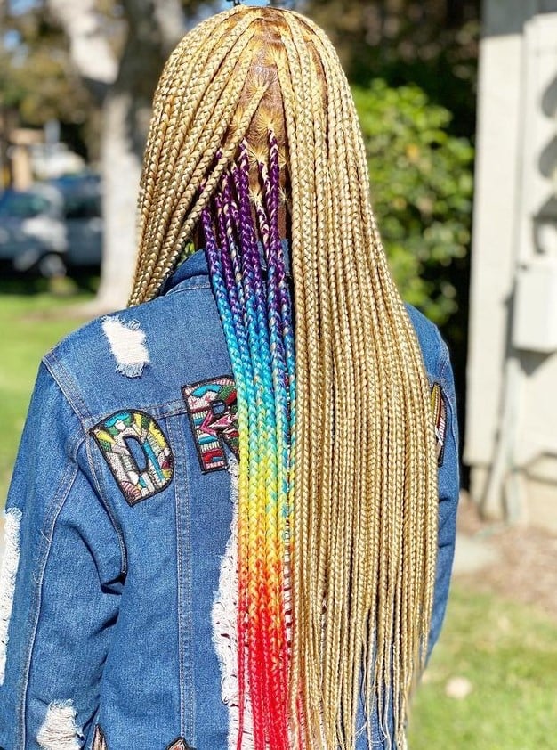 Blonde Box Braids With Rainbow Peekaboo Blonde Box Braids With Rainbow Peekaboo — Classy Peekaboo Braids