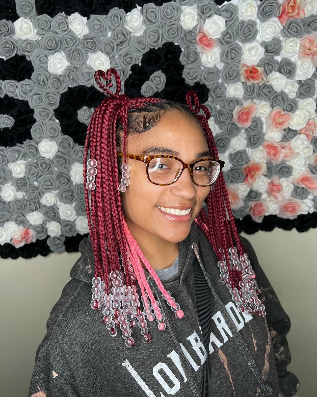 Shoulder Box Braids In Pigtails With Beads Shoulder Box Braids In Pigtails With Beads — Classy Peekaboo Braids