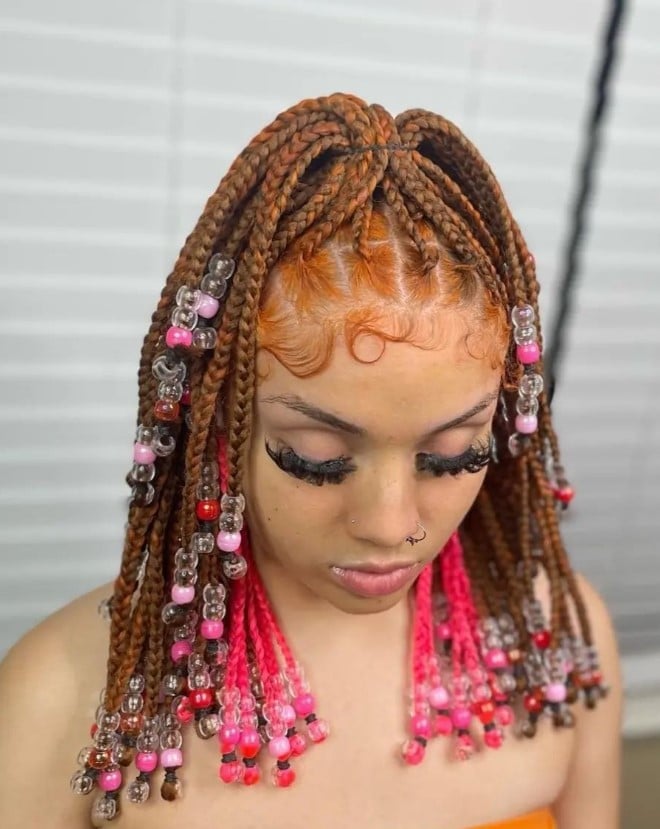 Copper Braids With Pink Tips And Beads Copper Braids With Pink Tips And Beads — Classy Peekaboo Braids