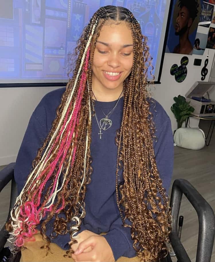 Long Wavy Brown Braids With Color Long Wavy Brown Braids With Color — Classy Peekaboo Braids