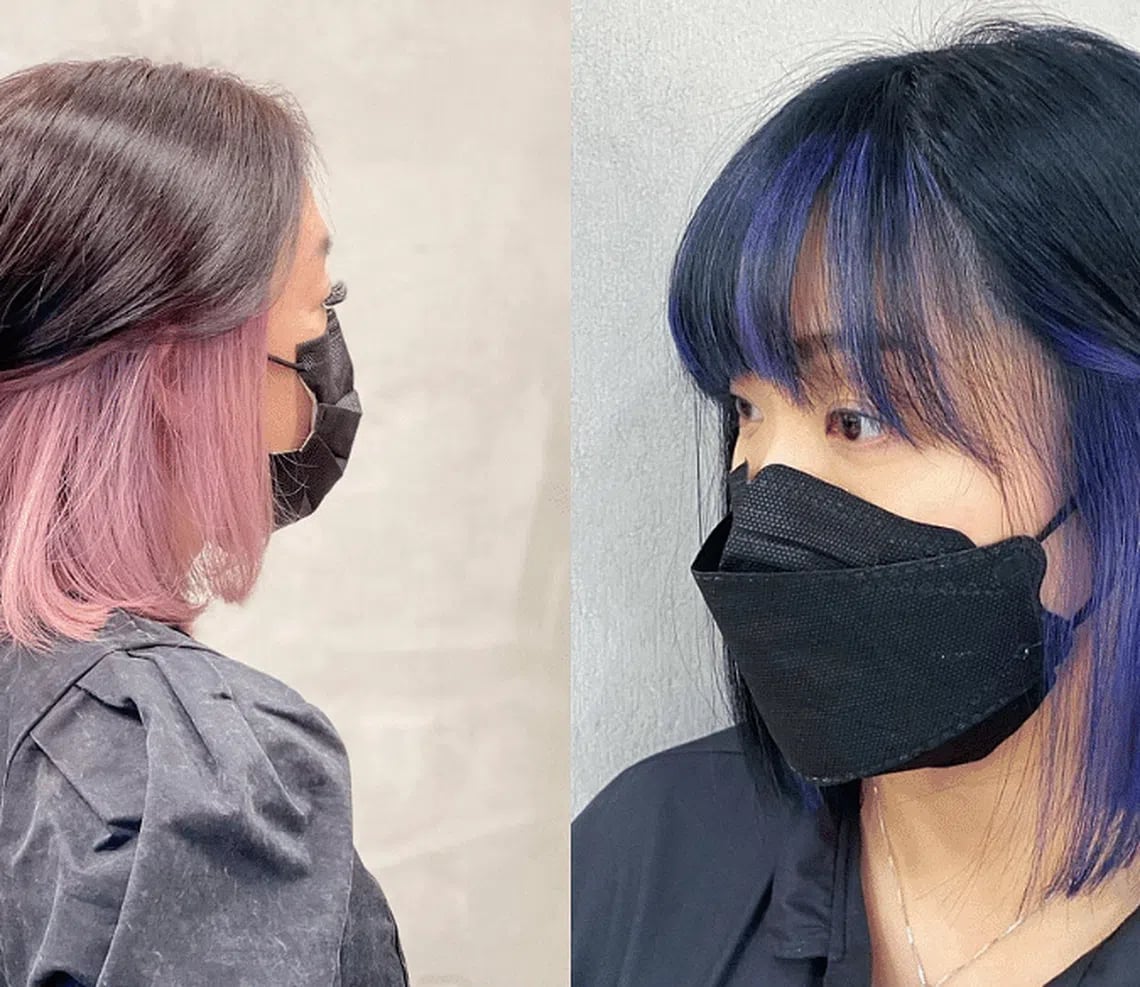 Collarbone Layers With Curtain Bangs And Blue Purple Peekaboo — Classy Peekaboo Hair