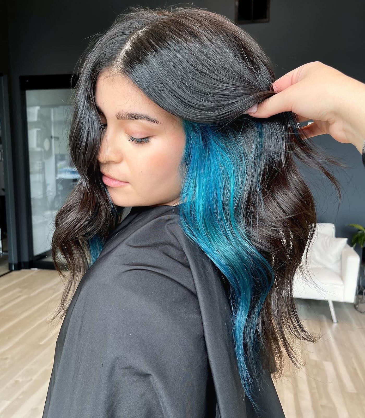 Mid-Back Layers With Bright Blue Peekaboo — Classy Peekaboo Hair