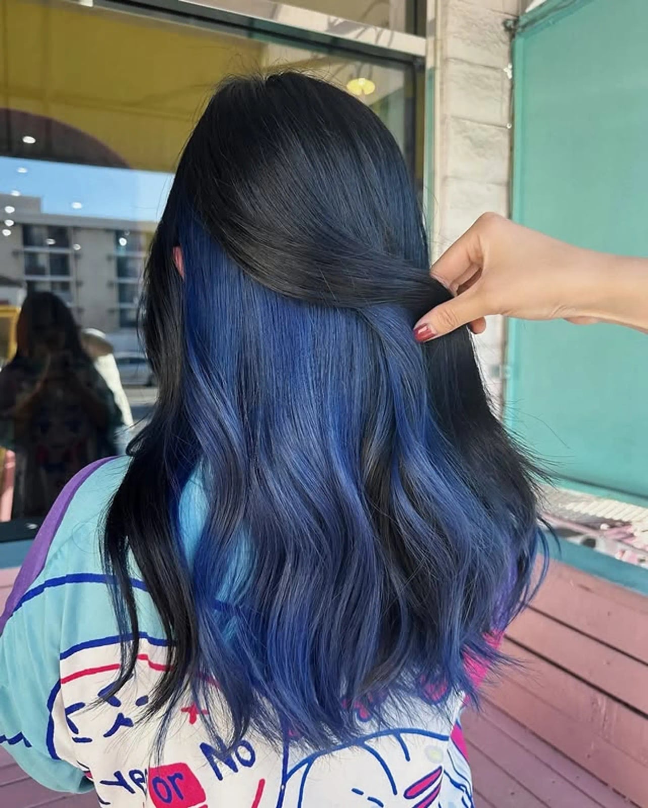 Mid-Back Waves With Midnight Blue Peekaboo — Classy Peekaboo Hair