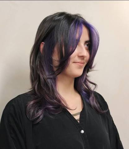Layered Shag Collarbone With Purple Peekaboo — Classy Peekaboo Hair