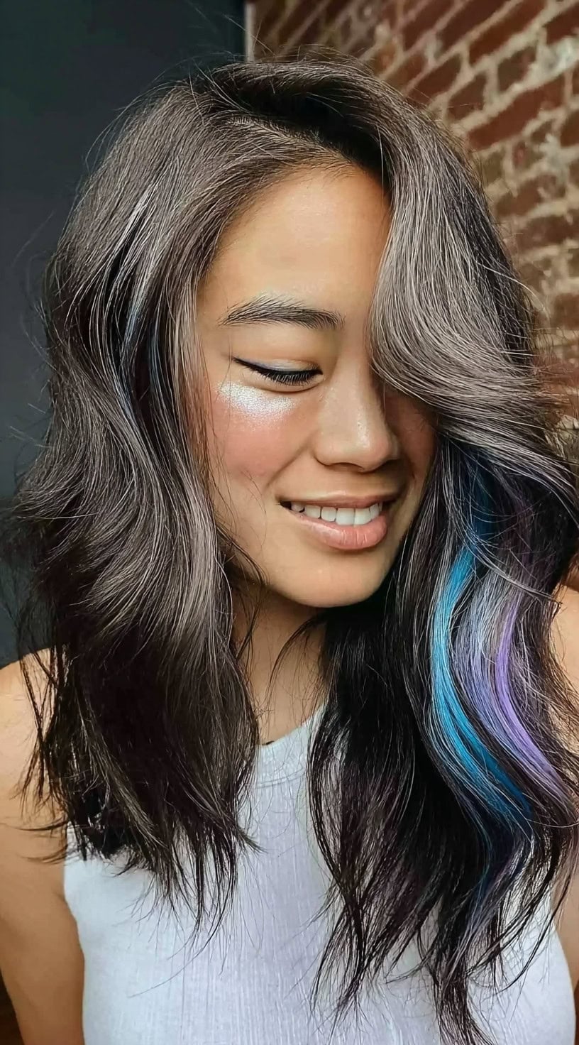Shoulder Layers With Curtain Bangs And Pastel Peekaboo — Classy Peekaboo Hair