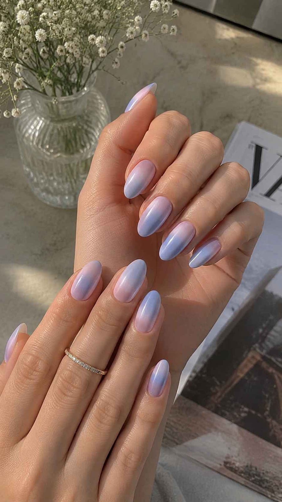 Soft Ombre Pale Blue to Pink Nails Soft Ombre Pale Blue to Pink Nails — Classy Periwinkle Nails