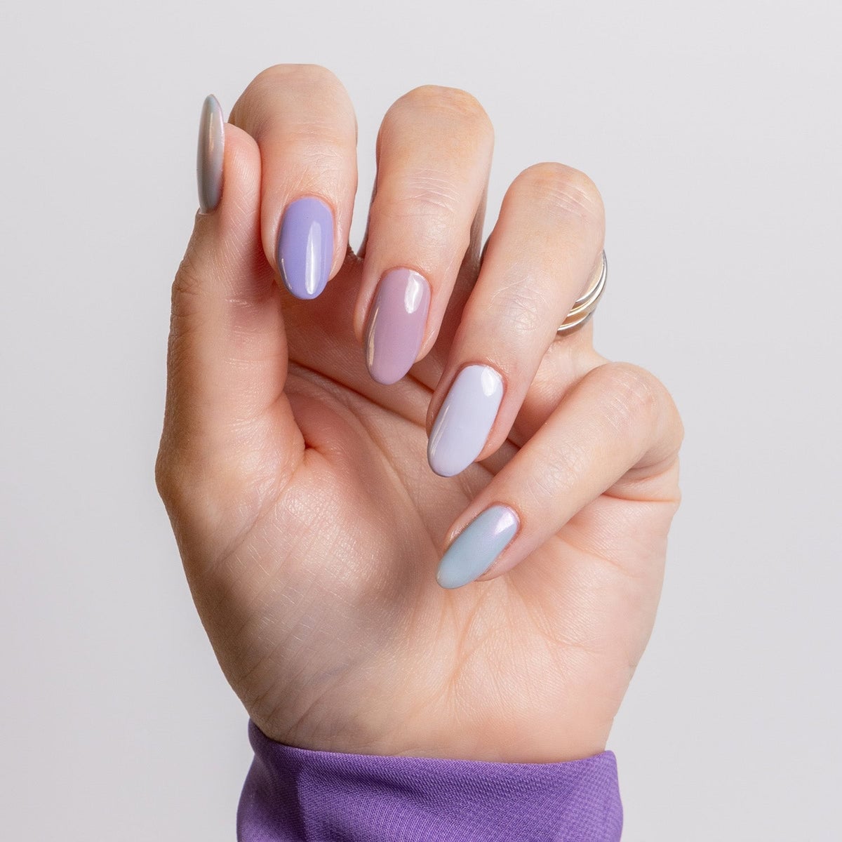 Pastel Mix Medium Almond Nails Pastel Mix Medium Almond Nails — Classy Periwinkle Nails