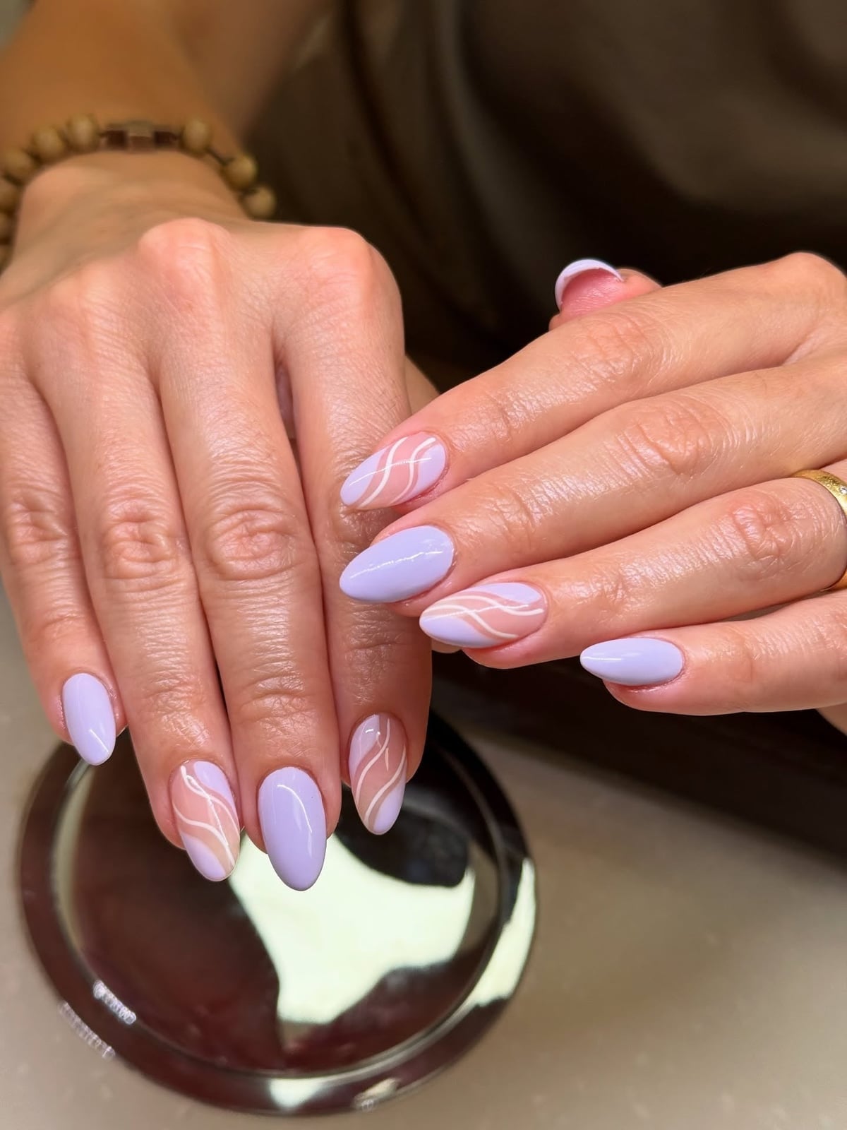 Wavy White Lines Sheer Nude Periwinkle Wavy White Lines Sheer Nude Periwinkle — Classy Periwinkle Nails