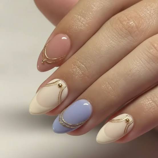 Gold Foil Accents Periwinkle Almond Gold Foil Accents Periwinkle Almond — Classy Periwinkle Nails