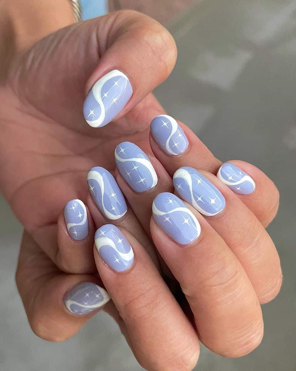 Periwinkle Star Wavy Line Nails Periwinkle Star Wavy Line Nails — Classy Periwinkle Nails
