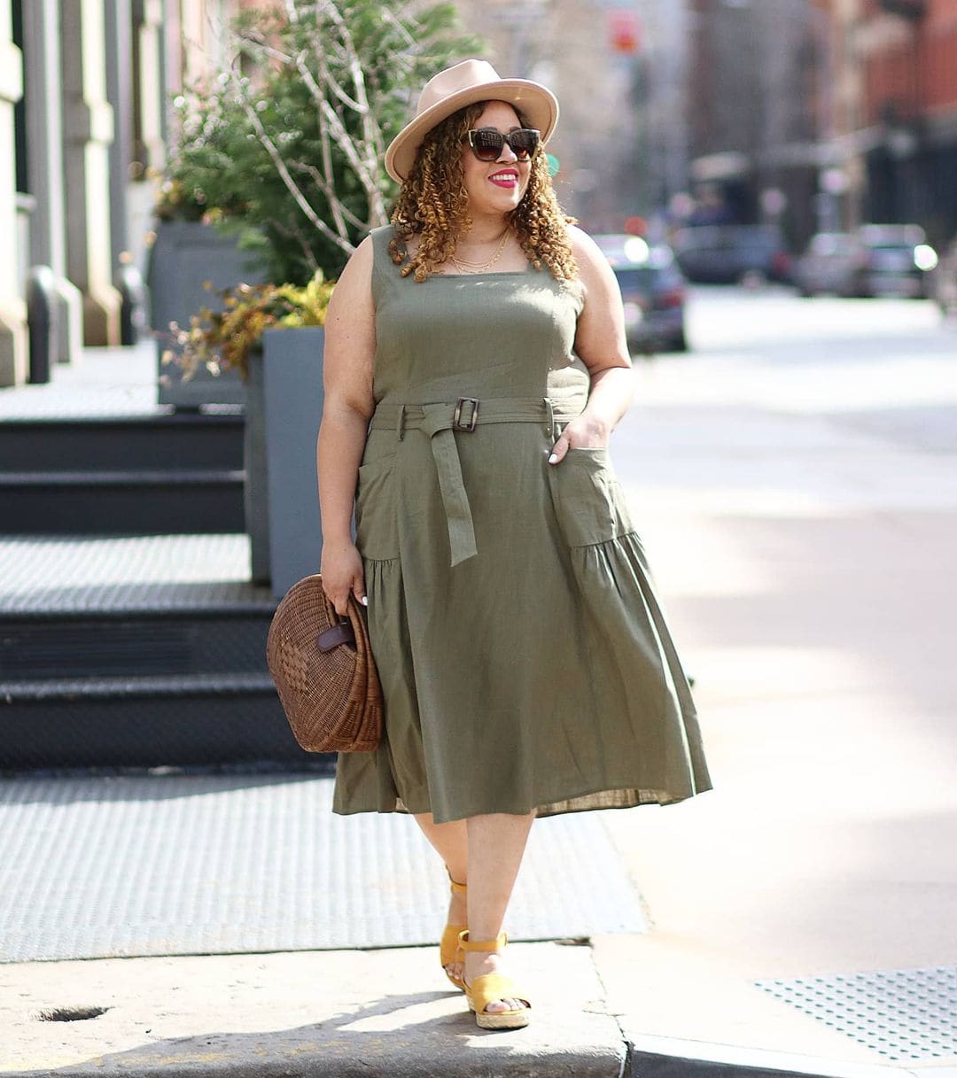 Olive Green Belted Midi Dress with Espadrille Wedges — Classy Picnic Outfit