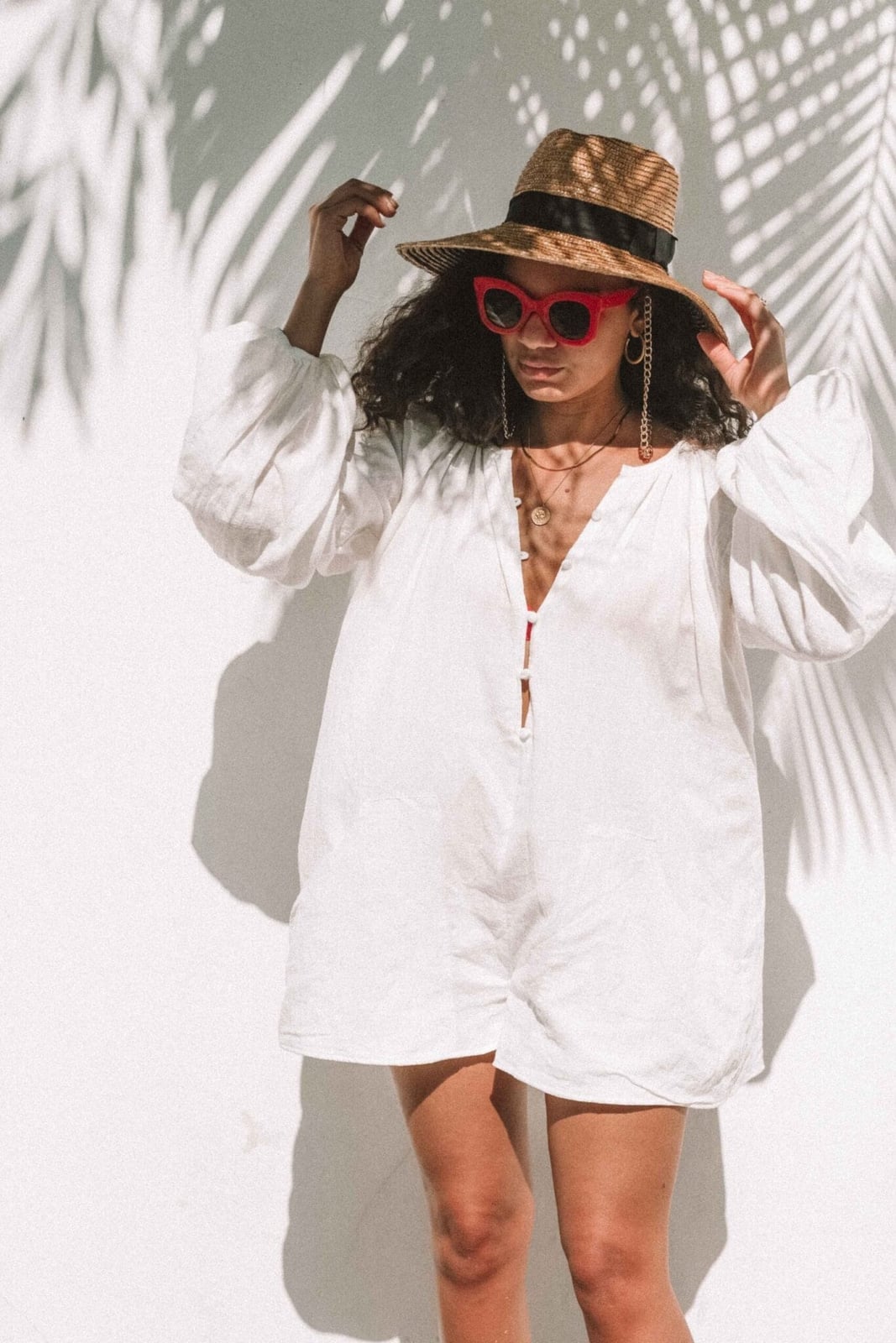 White Embroidered Top with Linen A-line Skirt — Classy Picnic Outfit
