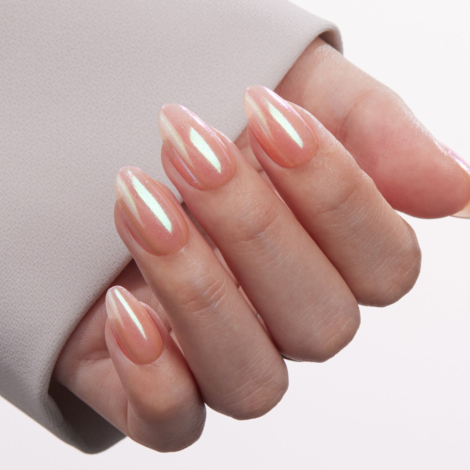 Light Pink Peach Gold Chrome Almond Nails — Classy Pink Almond Nails