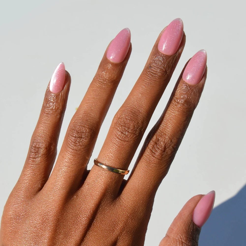 Light Pink Shimmer Glitter Almond Nails — Classy Pink Almond Nails