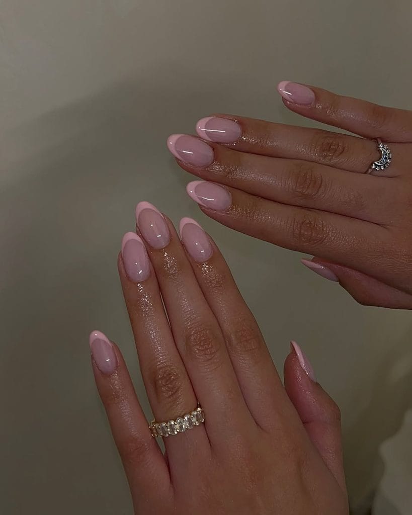 Pink French Almond Nails With Pink Tips — Classy Pink Almond Nails