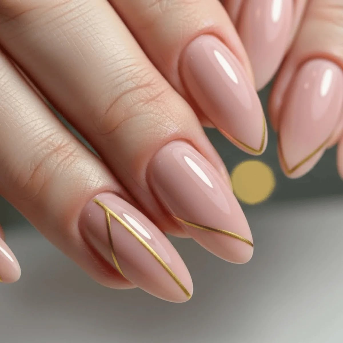 Dusty Pink Almond Nails With Gold Lines — Classy Pink Almond Nails
