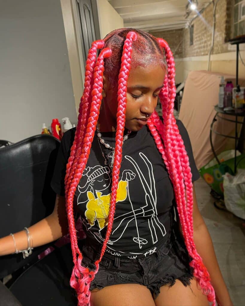 Mid-Back Hot Pink Box Braids, Straight Mid-Back Hot Pink Box Braids, Straight — Classy Pink Braids