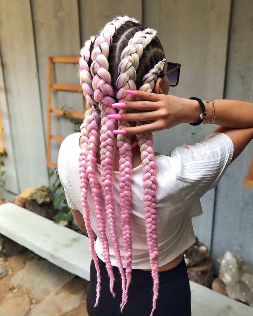 Mid-Back Pink and Blonde Box Braids With Beads Mid-Back Pink and Blonde Box Braids With Beads — Classy Pink Braids
