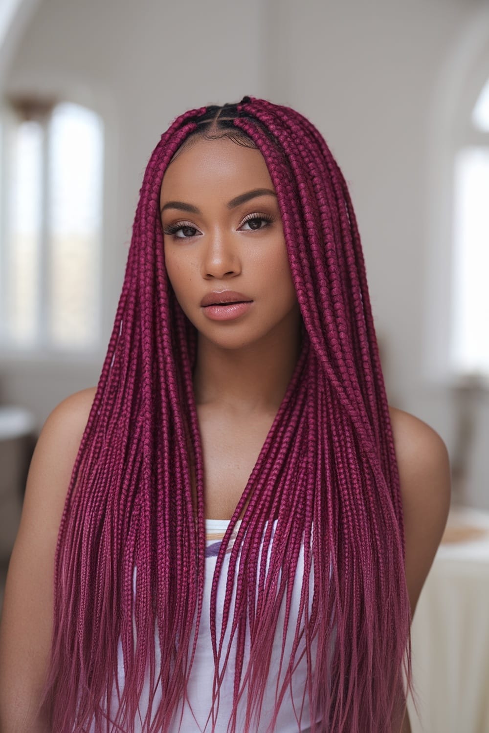 Mid-Back Deep Pink Box Braids Mid-Back Deep Pink Box Braids — Classy Pink Braids