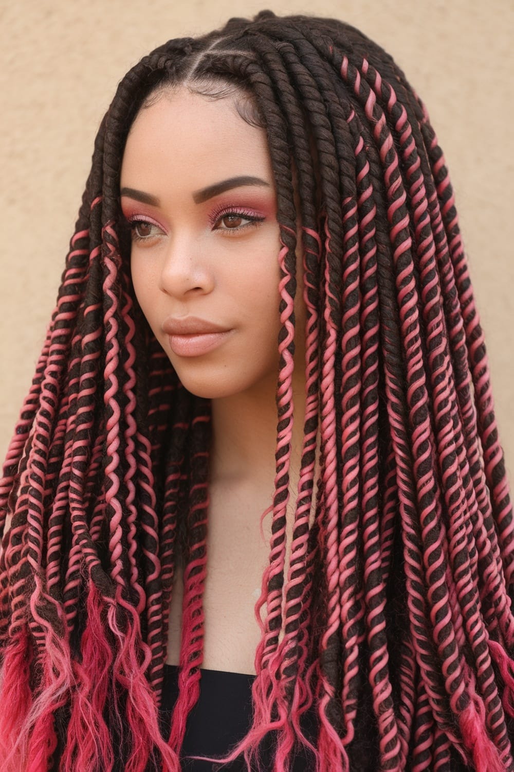 Twisted Braids With Pink Highlights Twisted Braids With Pink Highlights — Classy Pink Braids