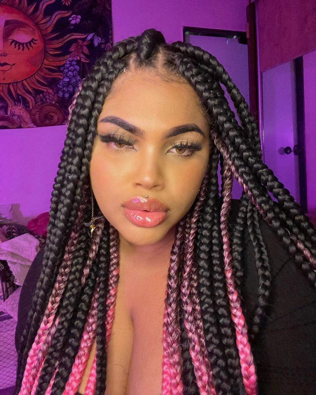 Jumbo Box Braids With Pink Ombre Ends Jumbo Box Braids With Pink Ombre Ends — Classy Pink Braids