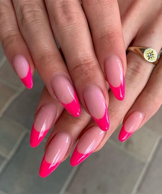 Medium Almond Hot Pink French Tip Medium Almond Hot Pink French Tip — Classy Pink French Tip Nails